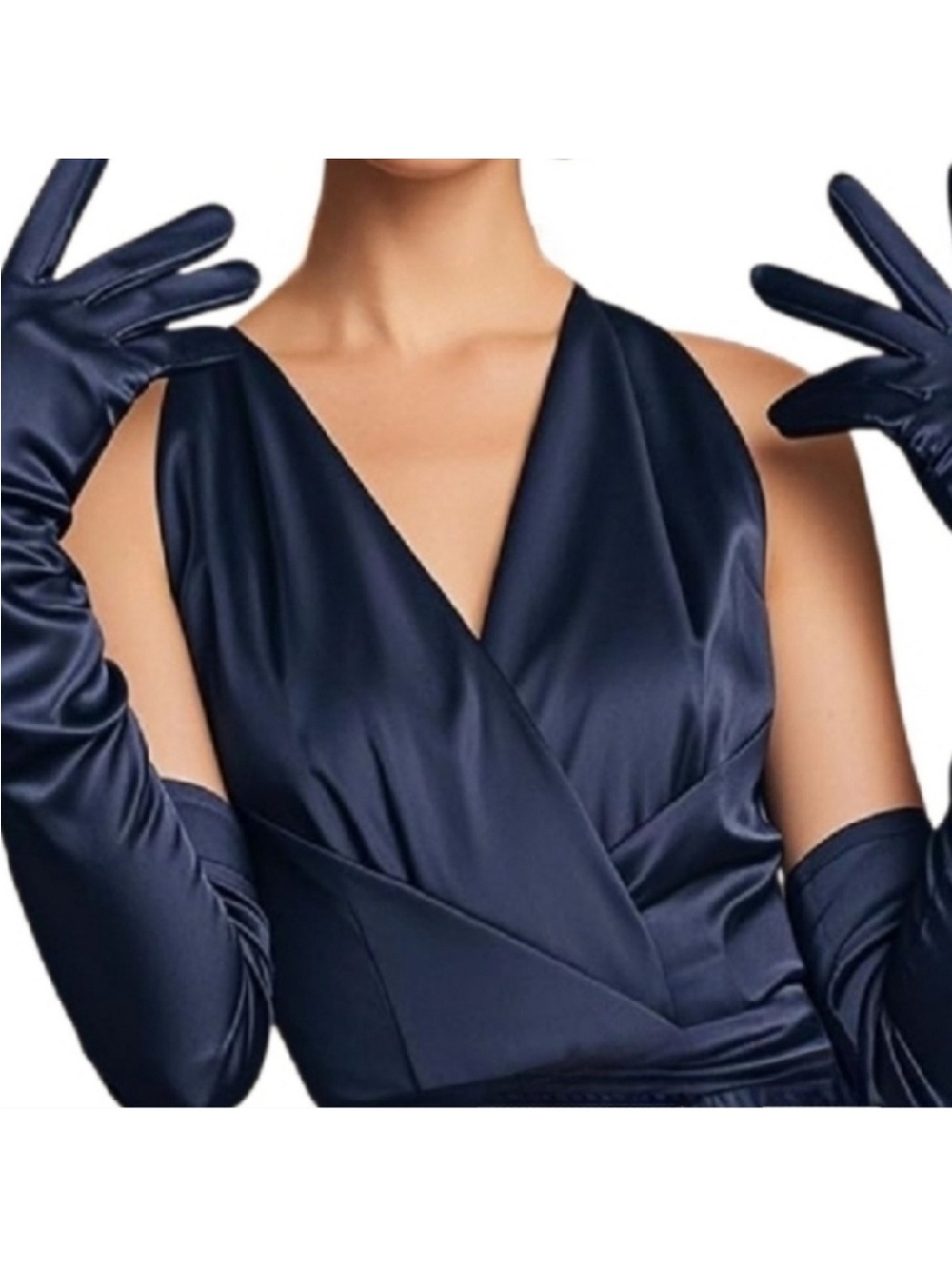 Elegant Fine Navy Satin Opera Gloves NWT